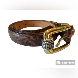 Brighton Classics Brown Embossed Belt X-Large 36 gold and silver toned buckle
